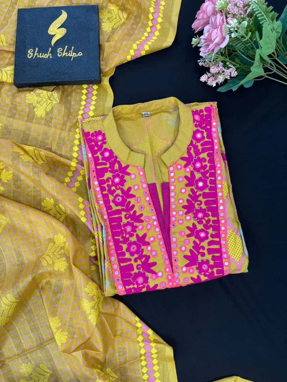 Basanti Pure Cotton Embroidered Three Piece