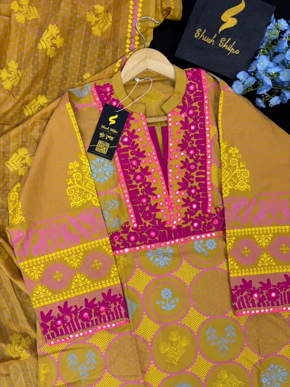 Basanti Pure Cotton Embroidered Three Piece