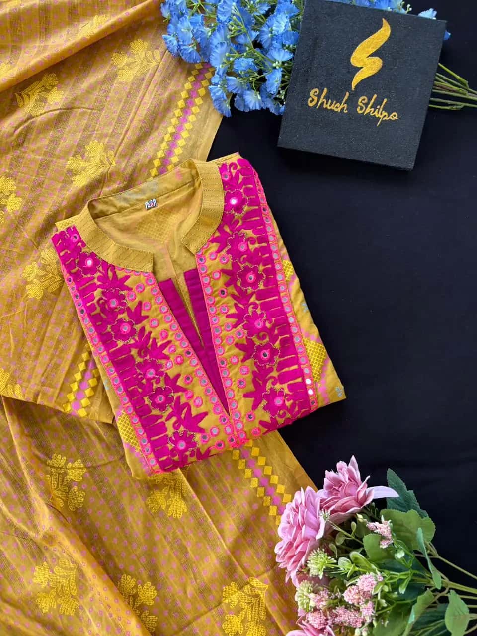 Basanti Pure Cotton Embroidered Three Piece