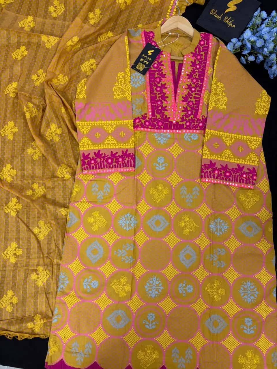 Basanti Pure Cotton Embroidered Three Piece
