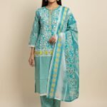 Stitched Designer 3-Piece Cotton Set with Embroidery & Lace