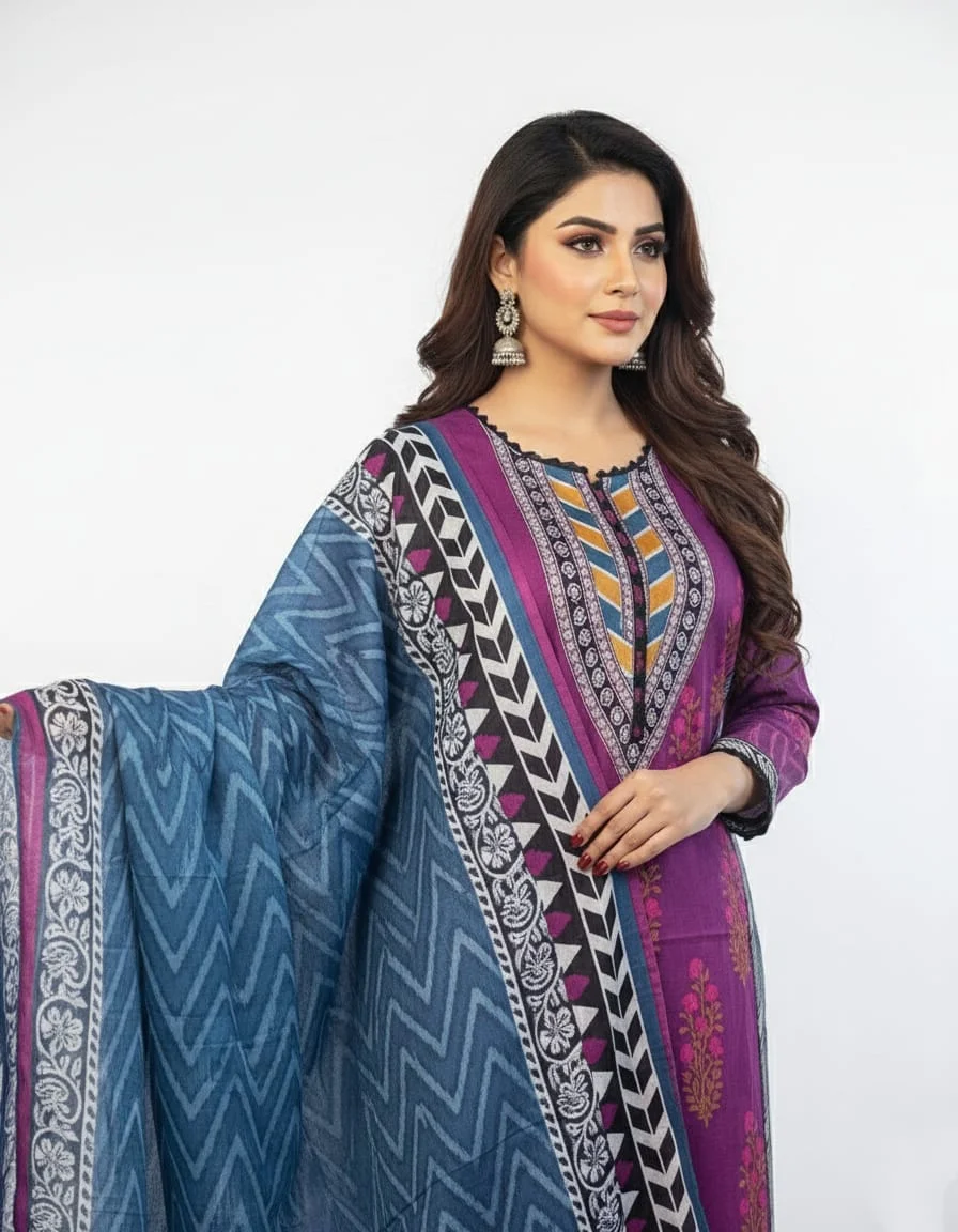 Elegant Unstitched Lawn Cotton Three Piece Set